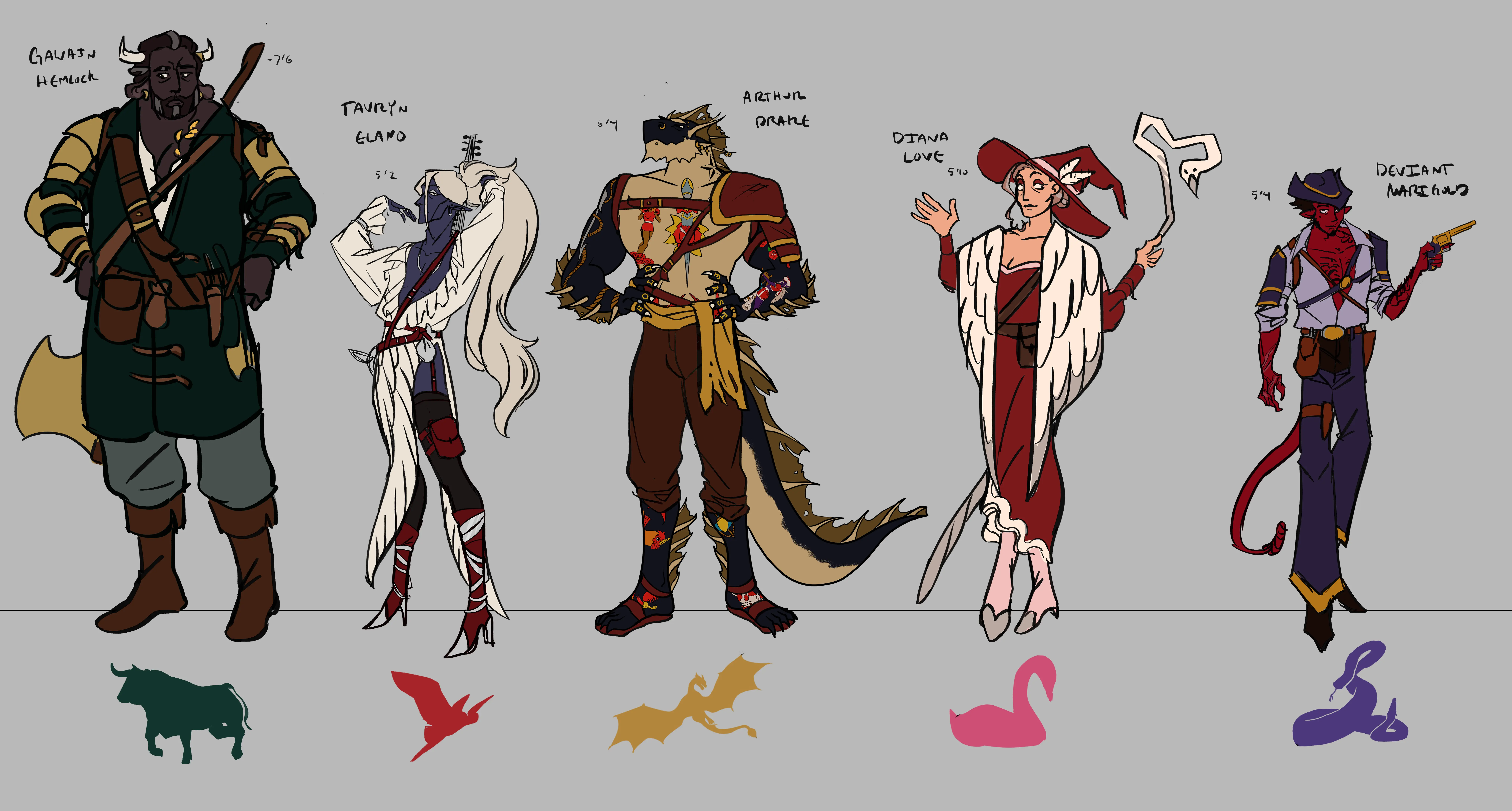 A lineup depicting 5 characters.